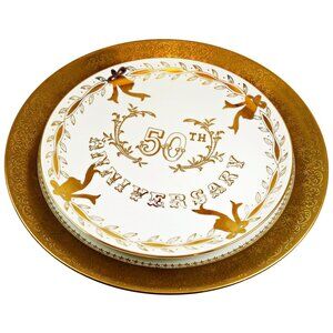 Vintage Golden Anniversary Plate Set Lefton & Bavaria Porcelain 1960s